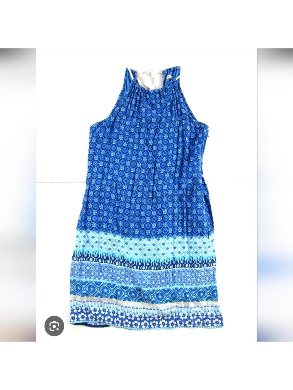 Hollister Large Blue & White Halter Sundress w/ Rope Straps & Border Print Vacay